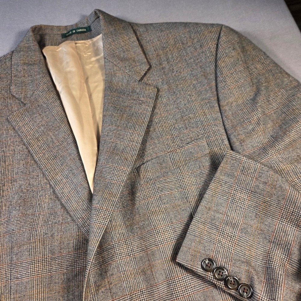 Lauren Ralph Lauren Wool Cashmere Glen Plaid Sport Coat Blazer Brown 44R